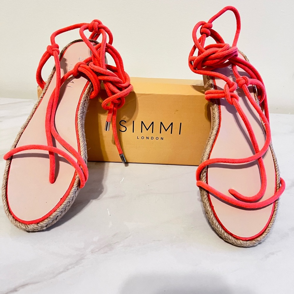 SIMMI London Hira Neon Orange toe loop espadrille sandal